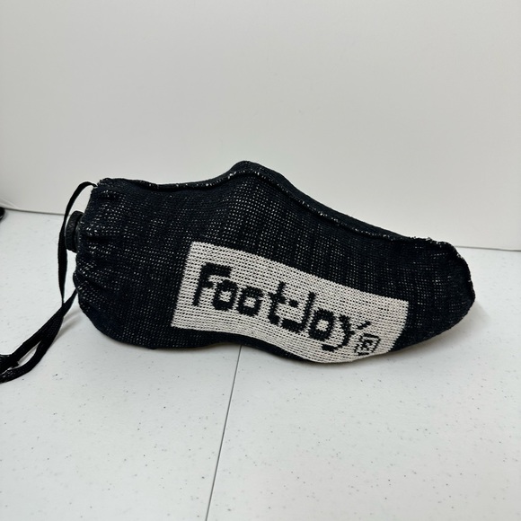 FootJoy Vintage Golf shoe covers, black & white. Shown with size 9 men’s shoe. - Picture 2 of 6